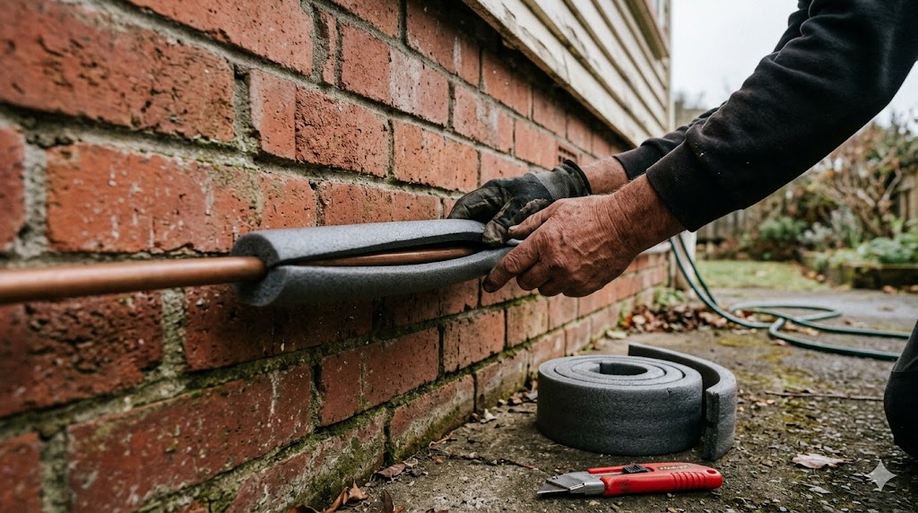 Auckland homeowner checking pipes and hot water system before winter
