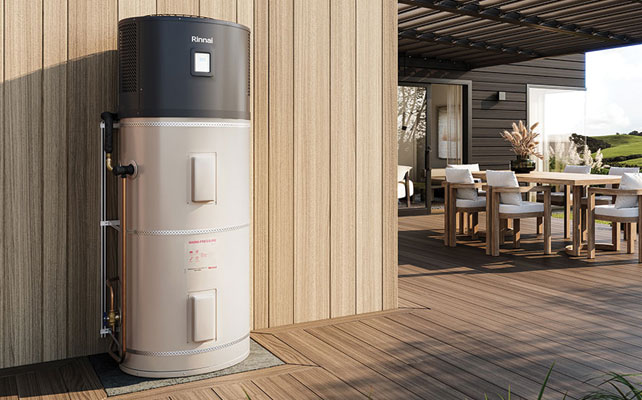 Hot water heat pump installed outside a New Zealand home